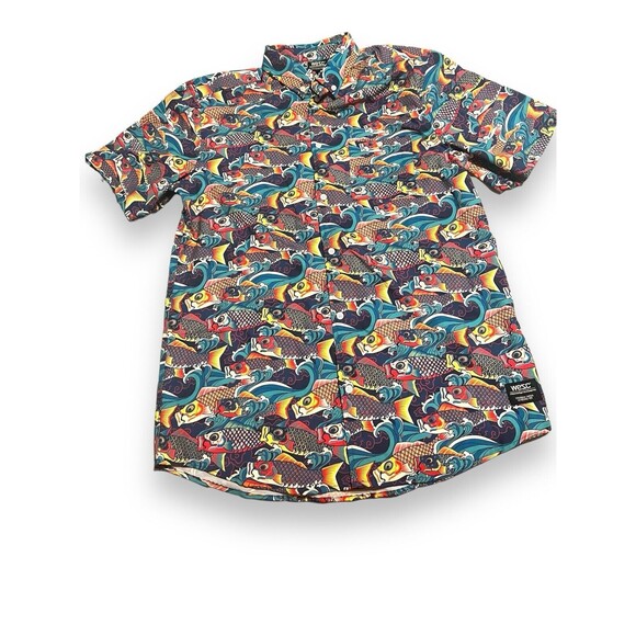 WeSC Men's M Women’s Large SS Oden Koi AOP Japanese Pattern Multicolor Shirt New - Picture 4 of 12